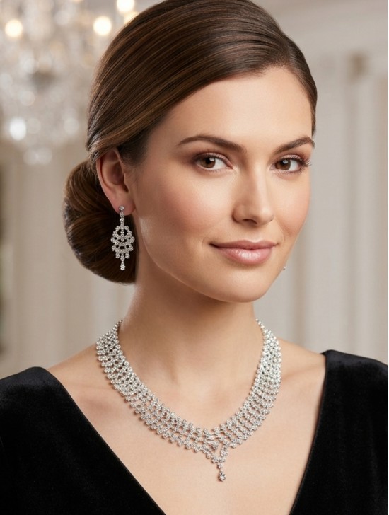 Adjustable Rhinestone Necklace And Earring Set